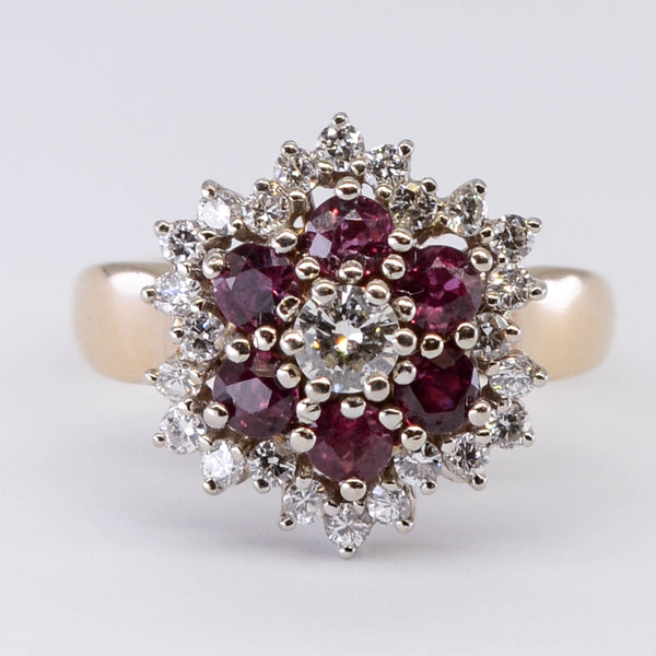 Floral Halo Ruby and Diamond Ring | 0.60 ctw, 0.45ctw | SZ 6.75 |