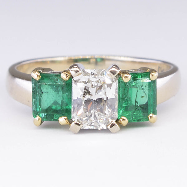 Three Stone Emerald and and Canadian Diamond Ring | 1.45ctw, 1.18ct | SZ 8.75