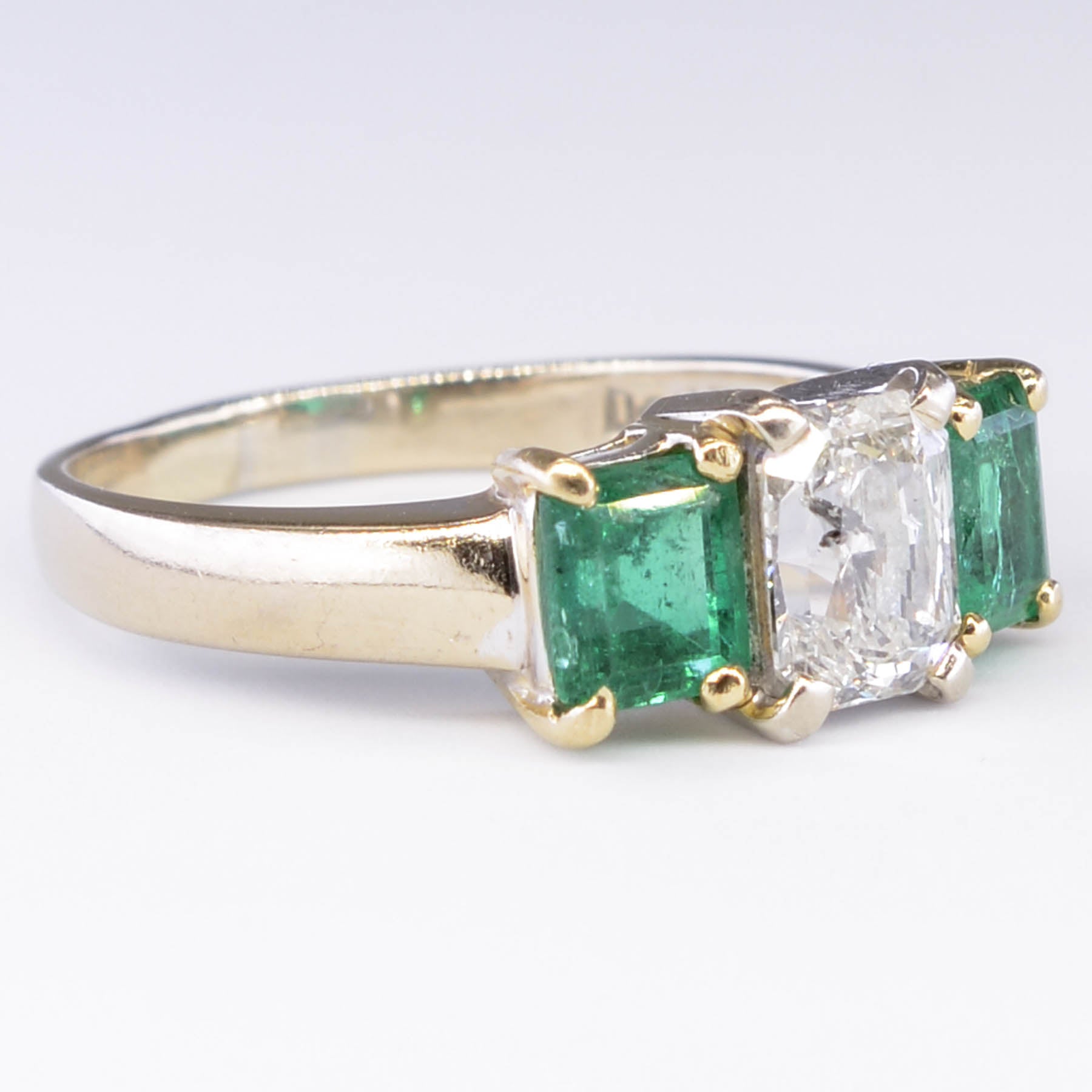 Three Stone Emerald and and Canadian Diamond Ring | 1.45ctw, 1.18ct | SZ 8.75