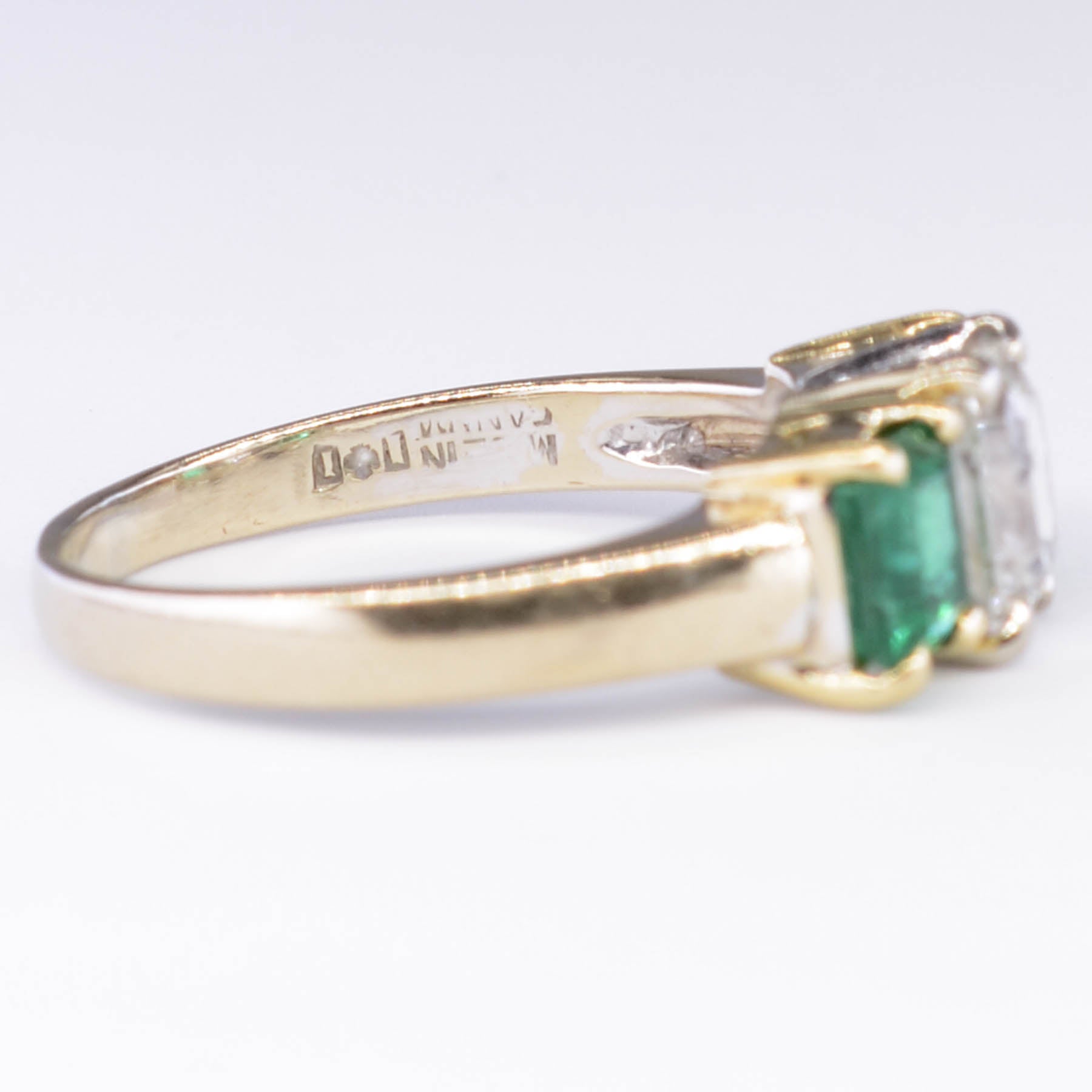 Three Stone Emerald and and Canadian Diamond Ring | 1.45ctw, 1.18ct | SZ 8.75