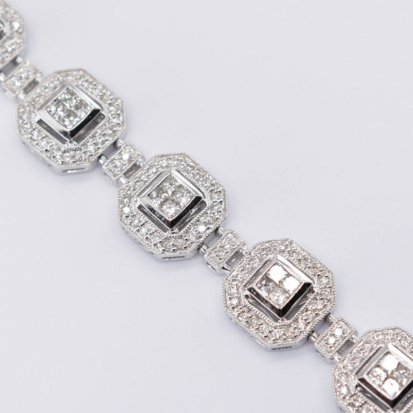 Art-Deco Inspired Geometric Halo Diamond Bracelet | 2.40ctw | 6.5