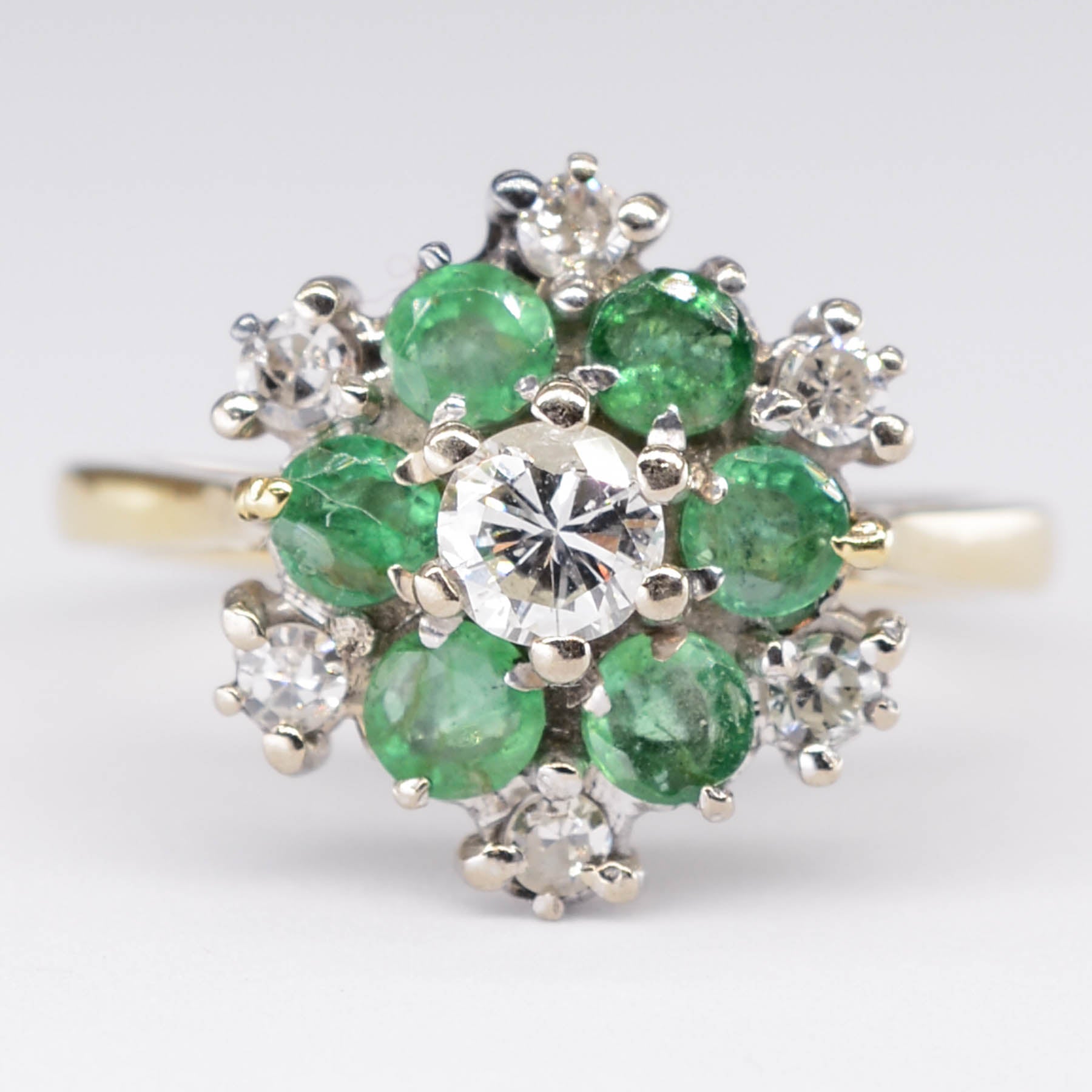 Diamond and Emerald Flower Ring |  0.20ct | SZ 5.25 |