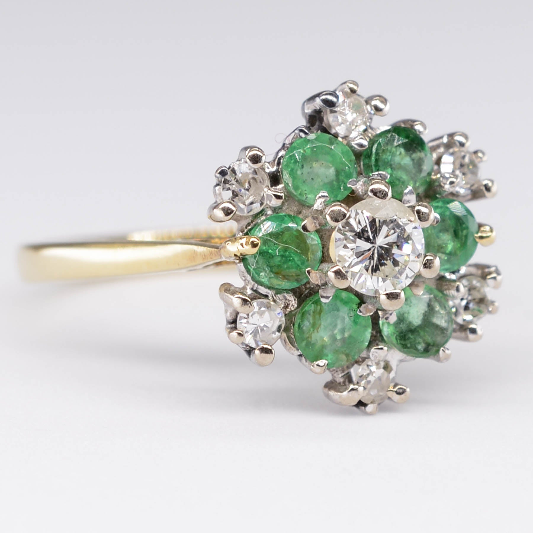 Diamond and Emerald Flower Ring |  0.20ct | SZ 5.25 |