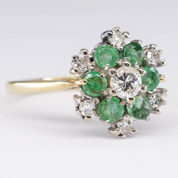 Diamond and Emerald Flower Ring |  0.20ct | SZ 5.25 |