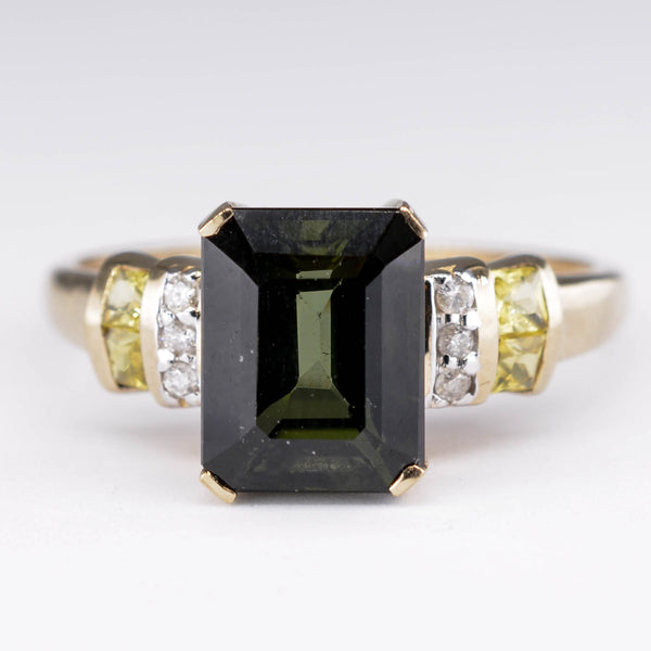 Green Tourmaline Ring with Sapphire and DIamond Accents | 2.89ctw | SZ 7.75 |