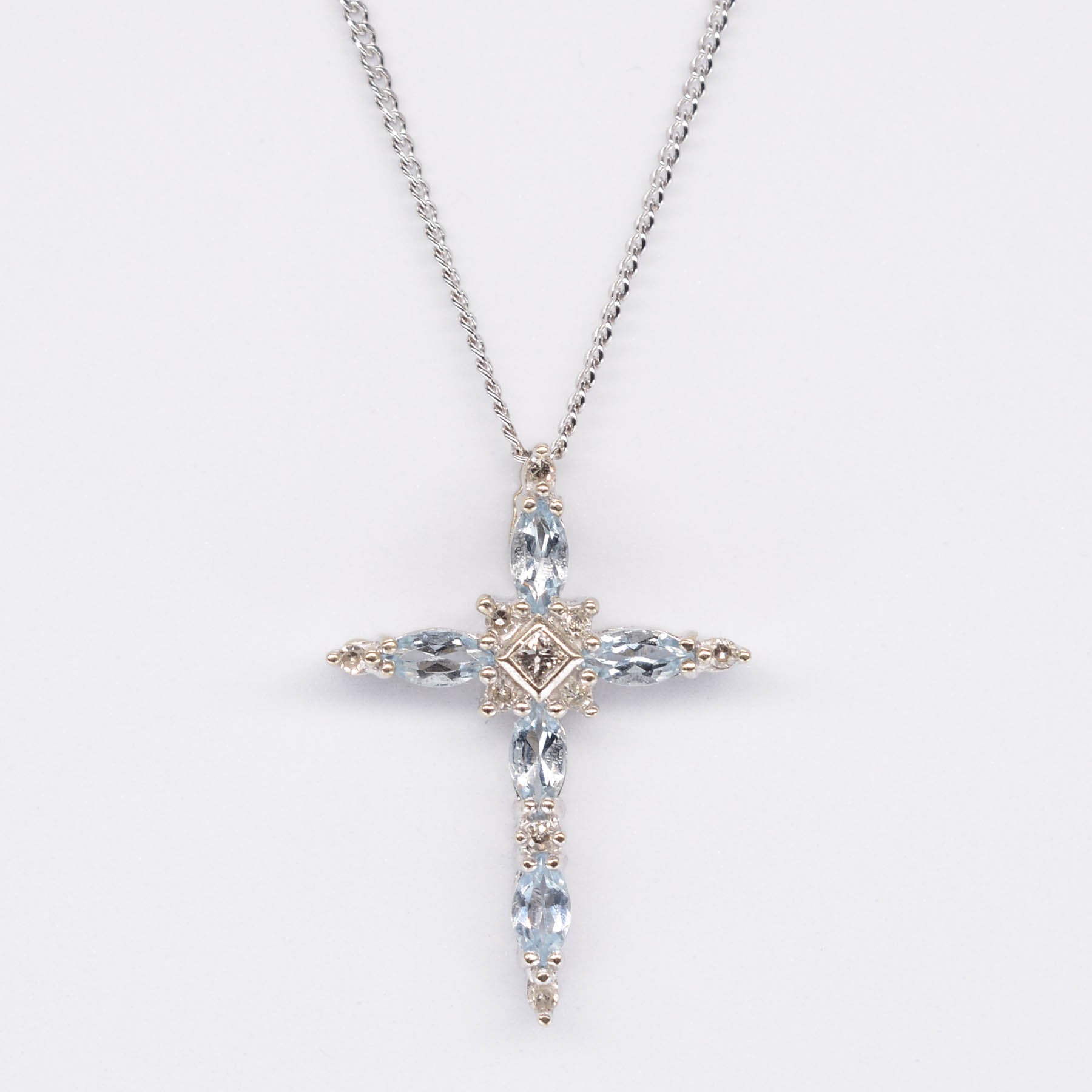 Aquamarine & Diamond Cross Pendant | 0.35ctw, 0.07ctw |