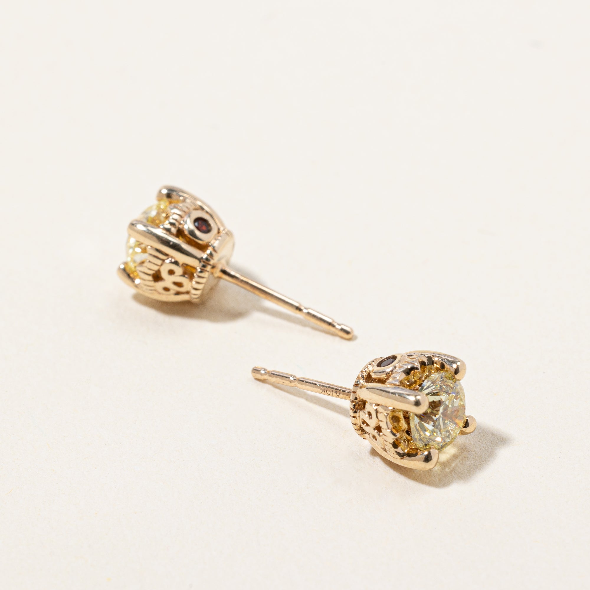 Diamond & Garnet Stud Earrings | 0.90ctw, 0.04ctw |