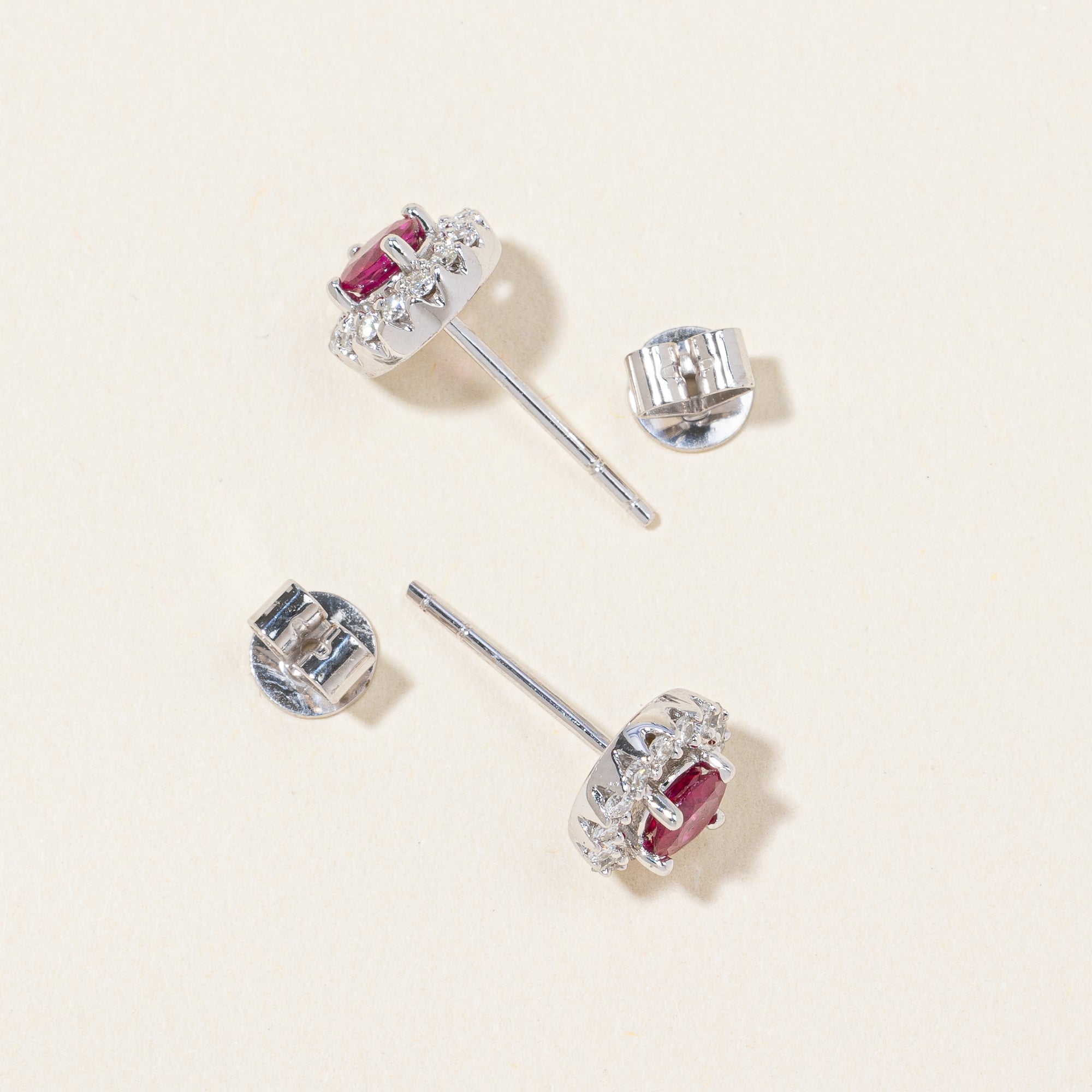 Ruby & Diamond Halo Earrings | 0.50ctw, 0.16ctw |