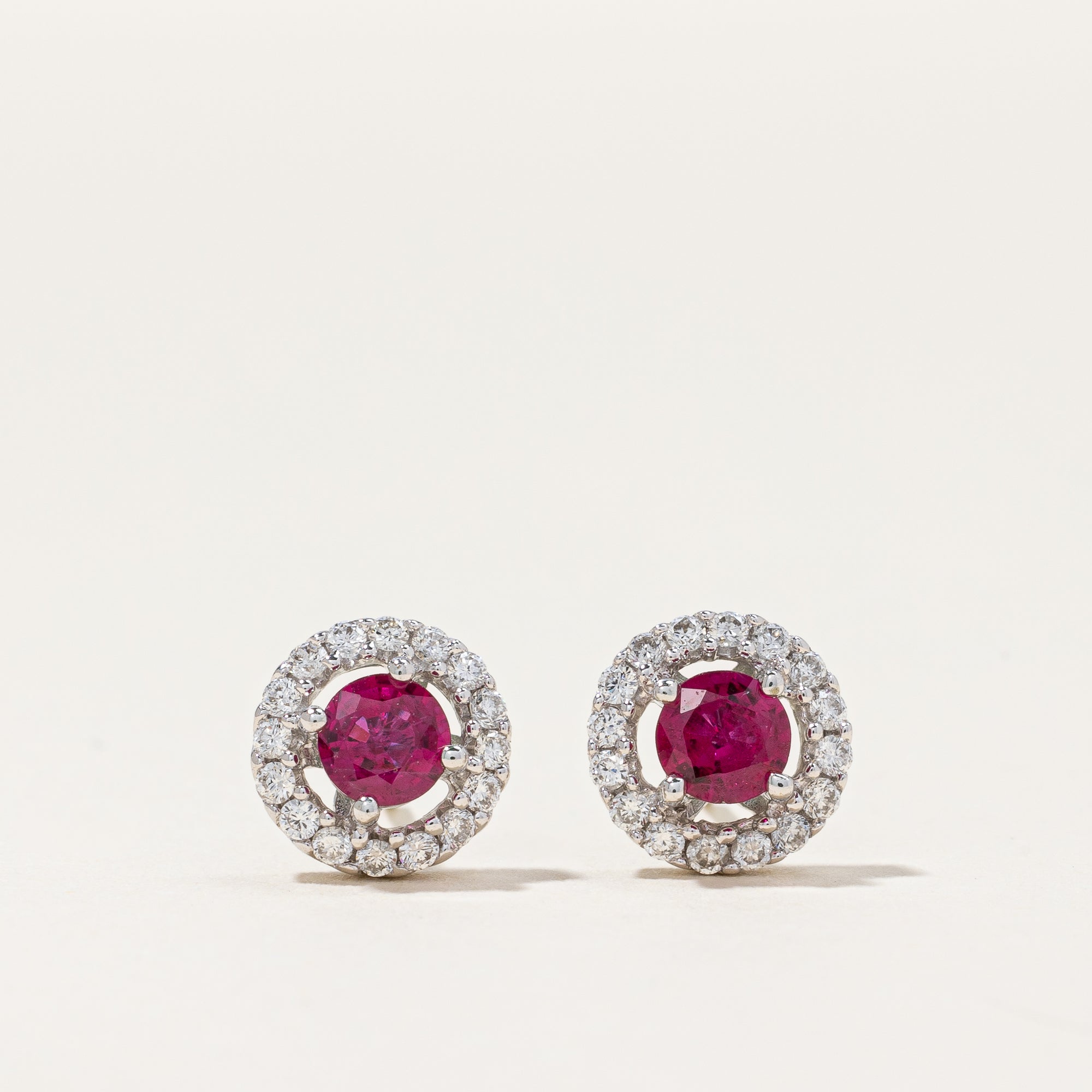 Ruby & Diamond Halo Earrings | 0.50ctw, 0.16ctw |