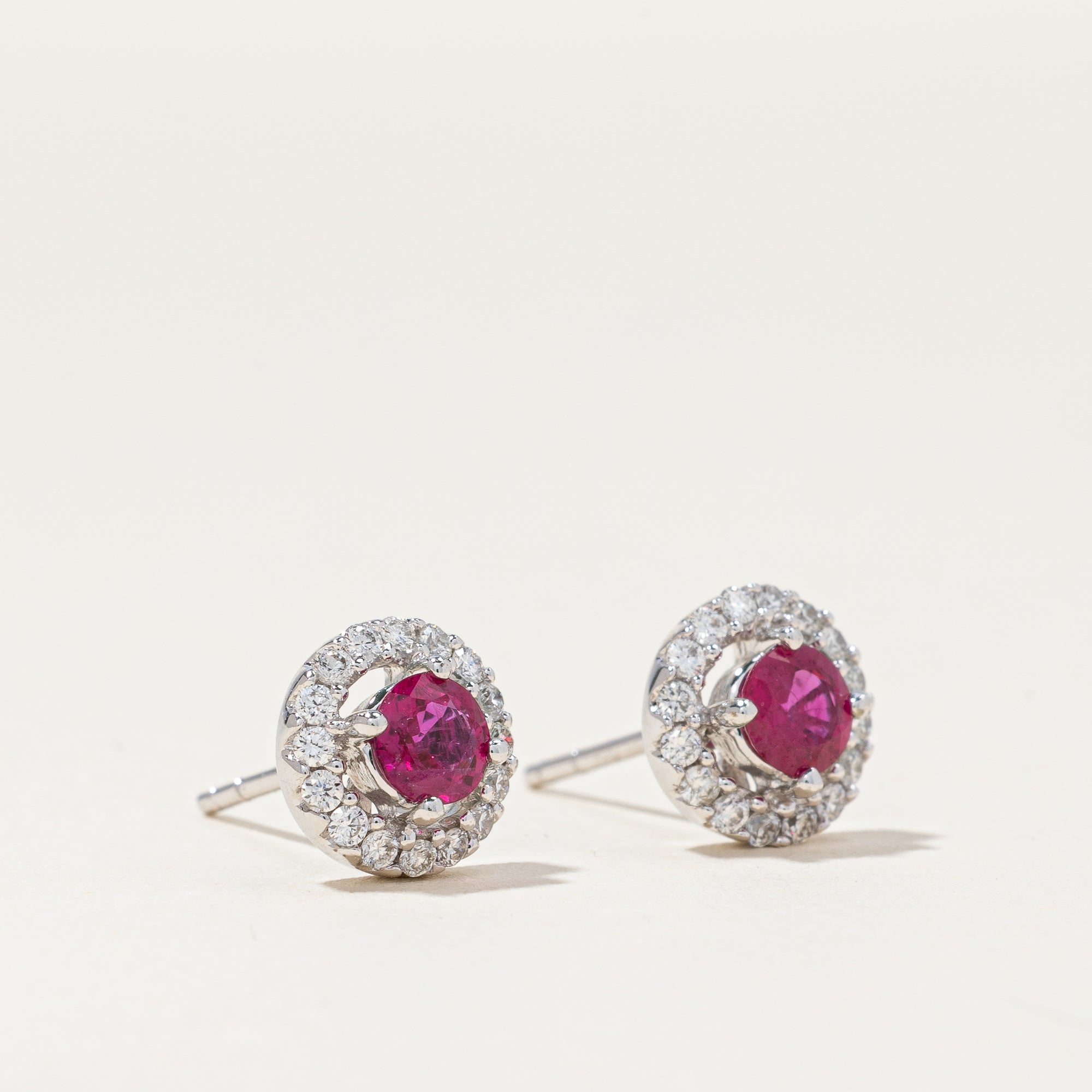 Ruby & Diamond Halo Earrings | 0.50ctw, 0.16ctw |