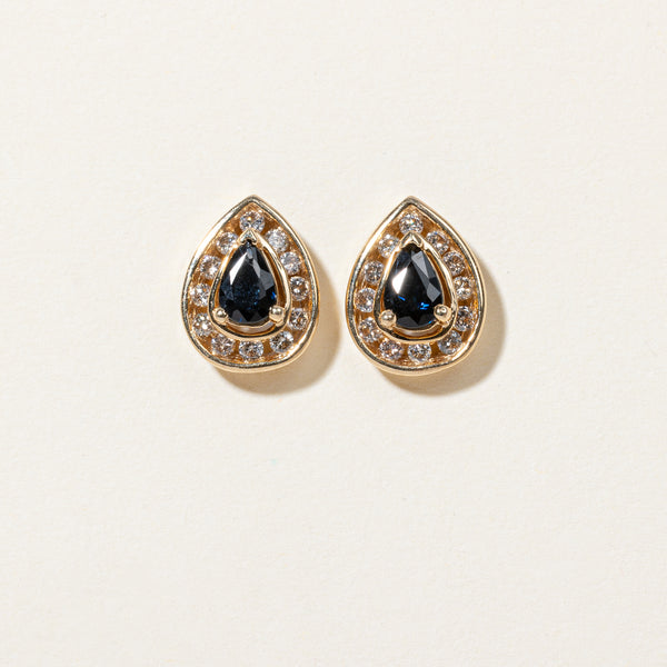 Pear Cut Sapphire & Diamond Halo Earrings | 0.65ctw, 0.36ctw |