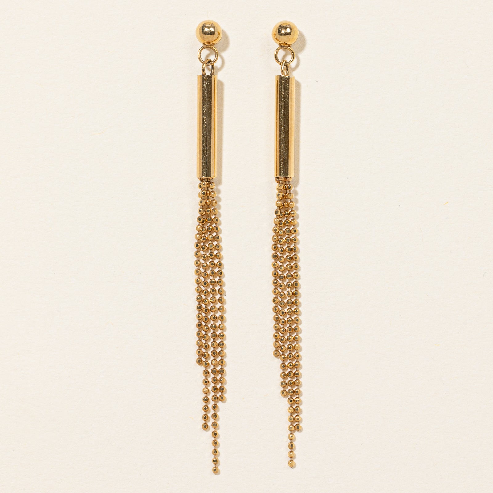 14k Yellow Gold Beaded Drop Earrings