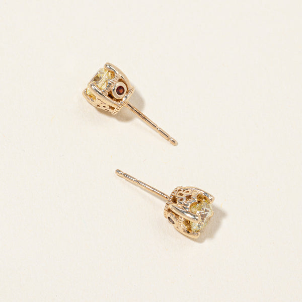 Diamond & Garnet Stud Earrings | 0.90ctw, 0.04ctw |