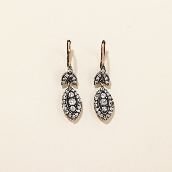 Georgian Style Rose Cut Diamond Drop Earrings | 1.10 ctw |