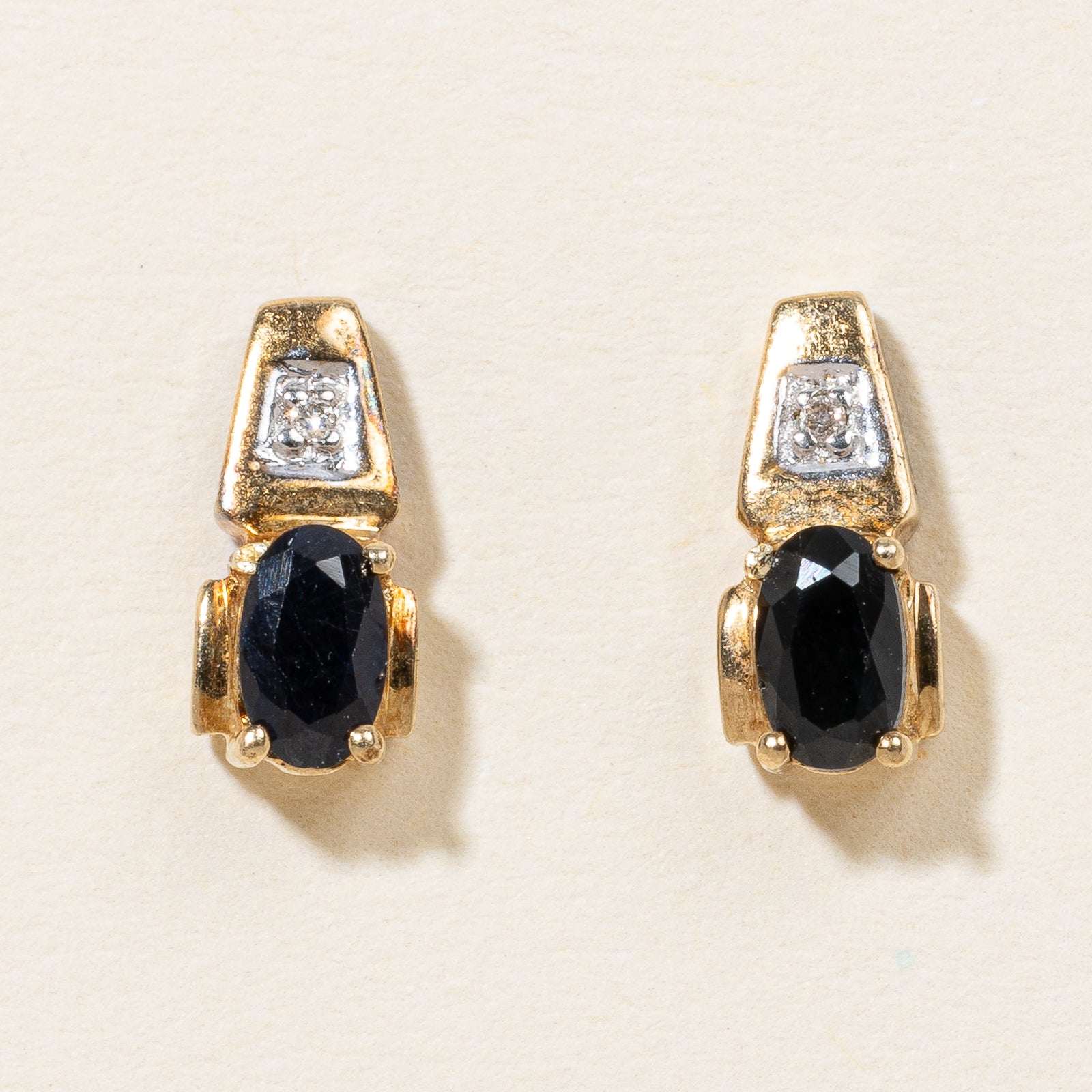 10K Yellow Gold Sapphire & Diamond Earrings | 0.53ctw, 0.01ctw