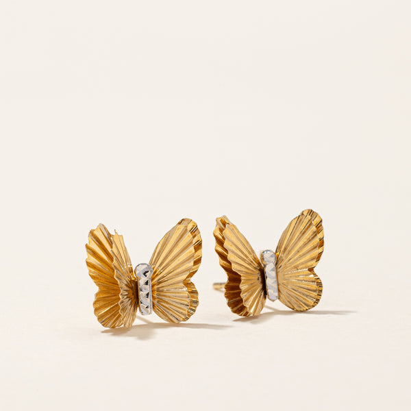 14k Two Tone Gold Butterfly Earrings