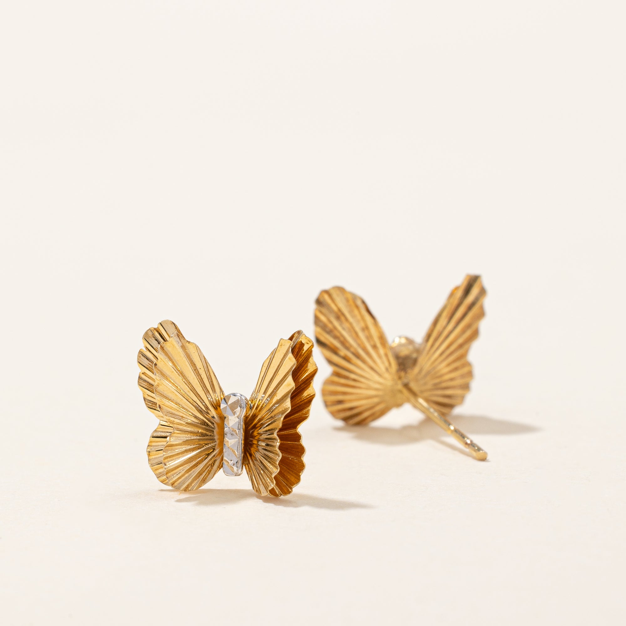 14k Two Tone Gold Butterfly Earrings