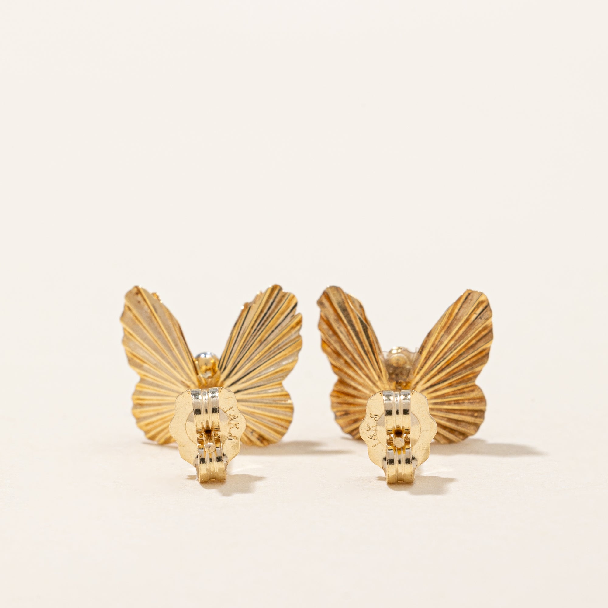 14k Two Tone Gold Butterfly Earrings