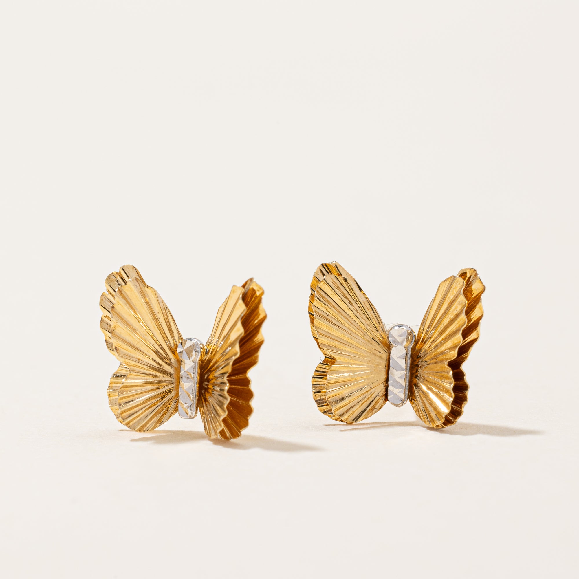 14k Two Tone Gold Butterfly Earrings