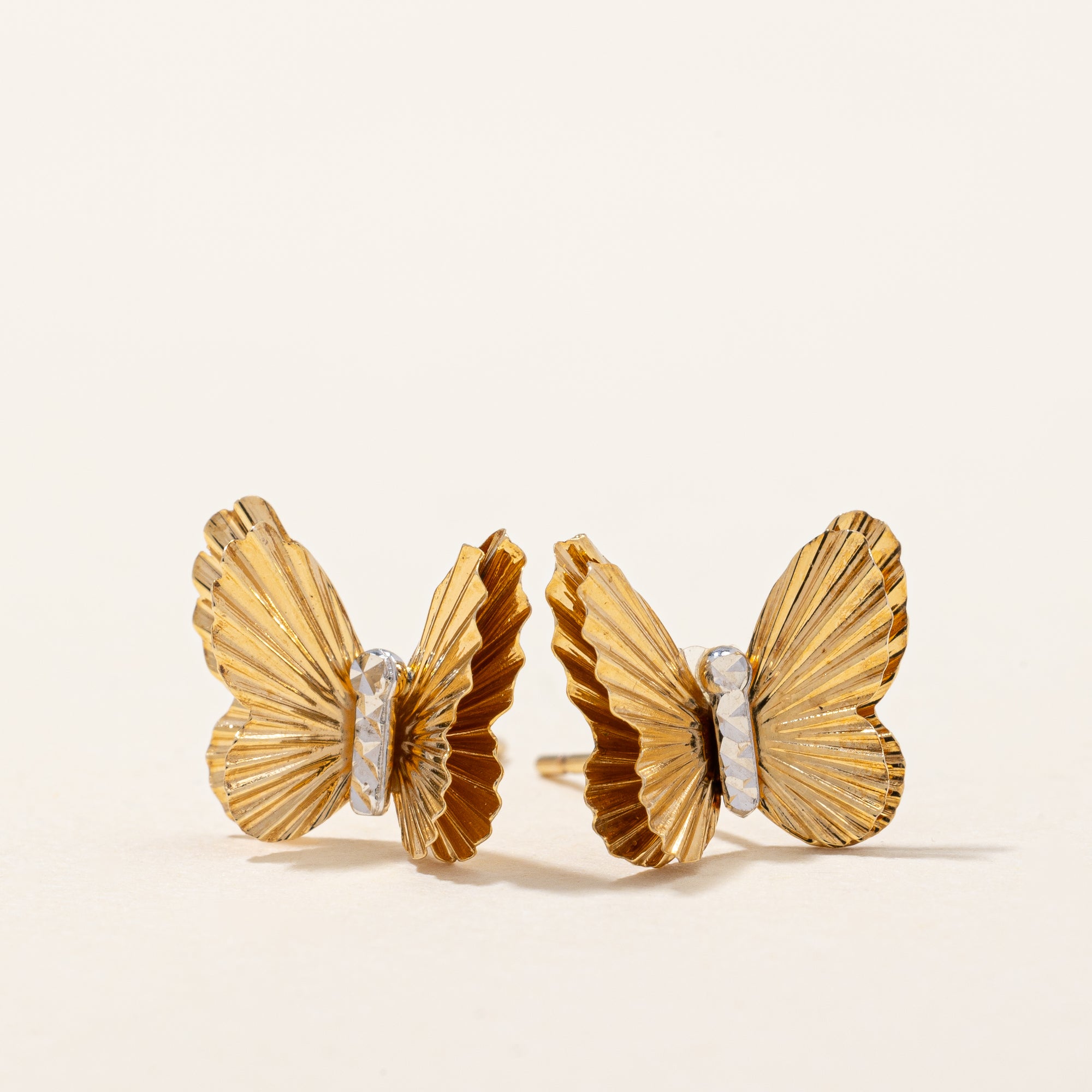 14k Two Tone Gold Butterfly Earrings