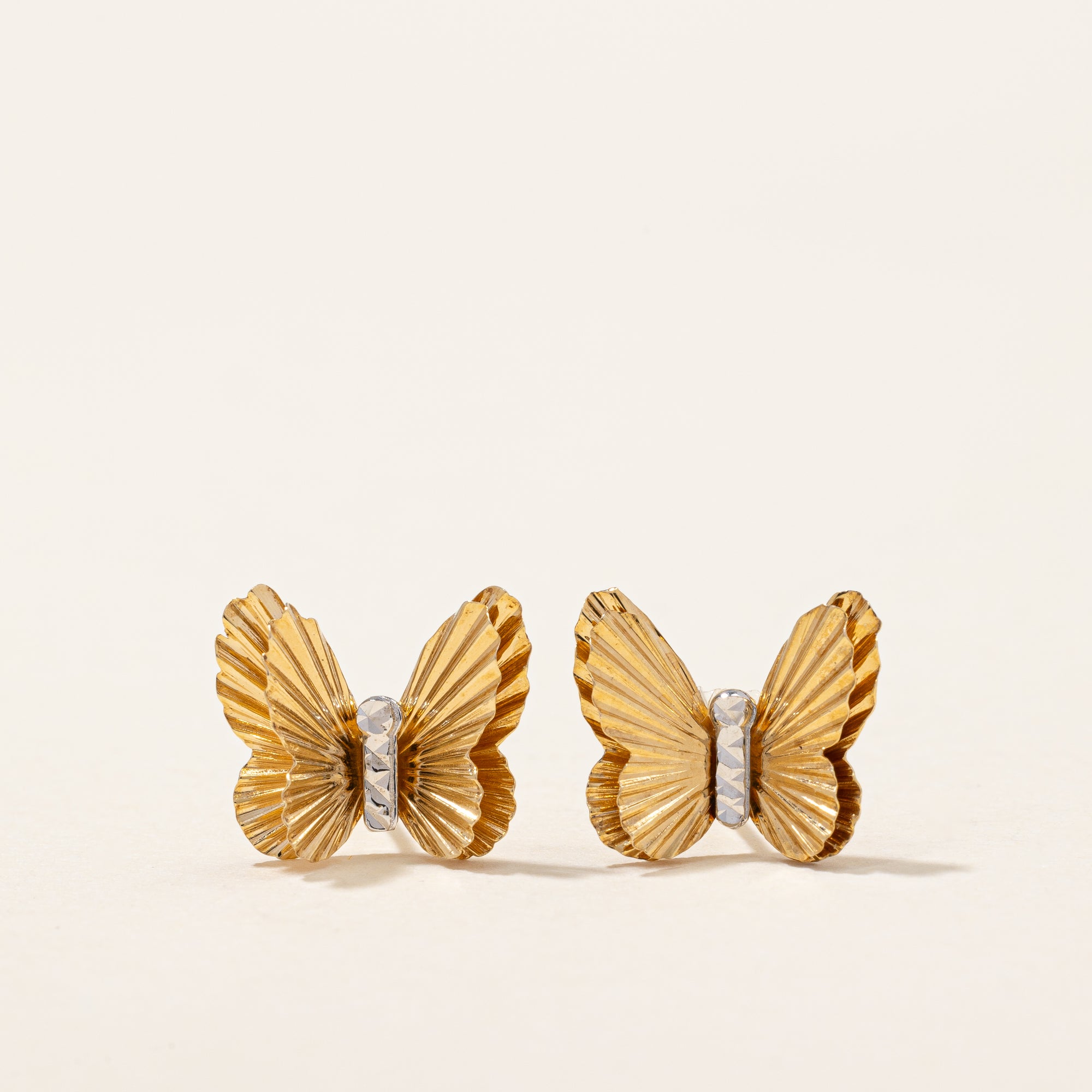 14k Two Tone Gold Butterfly Earrings