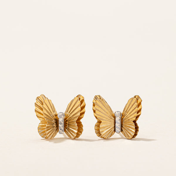 14k Two Tone Gold Butterfly Earrings