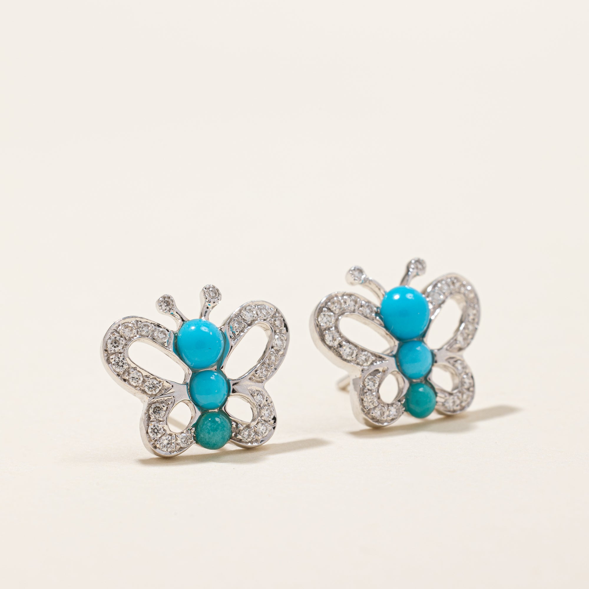 Simulant Turquoise & Diamond Butterfly Earrings | 0.60ctw, 0.25ctw |