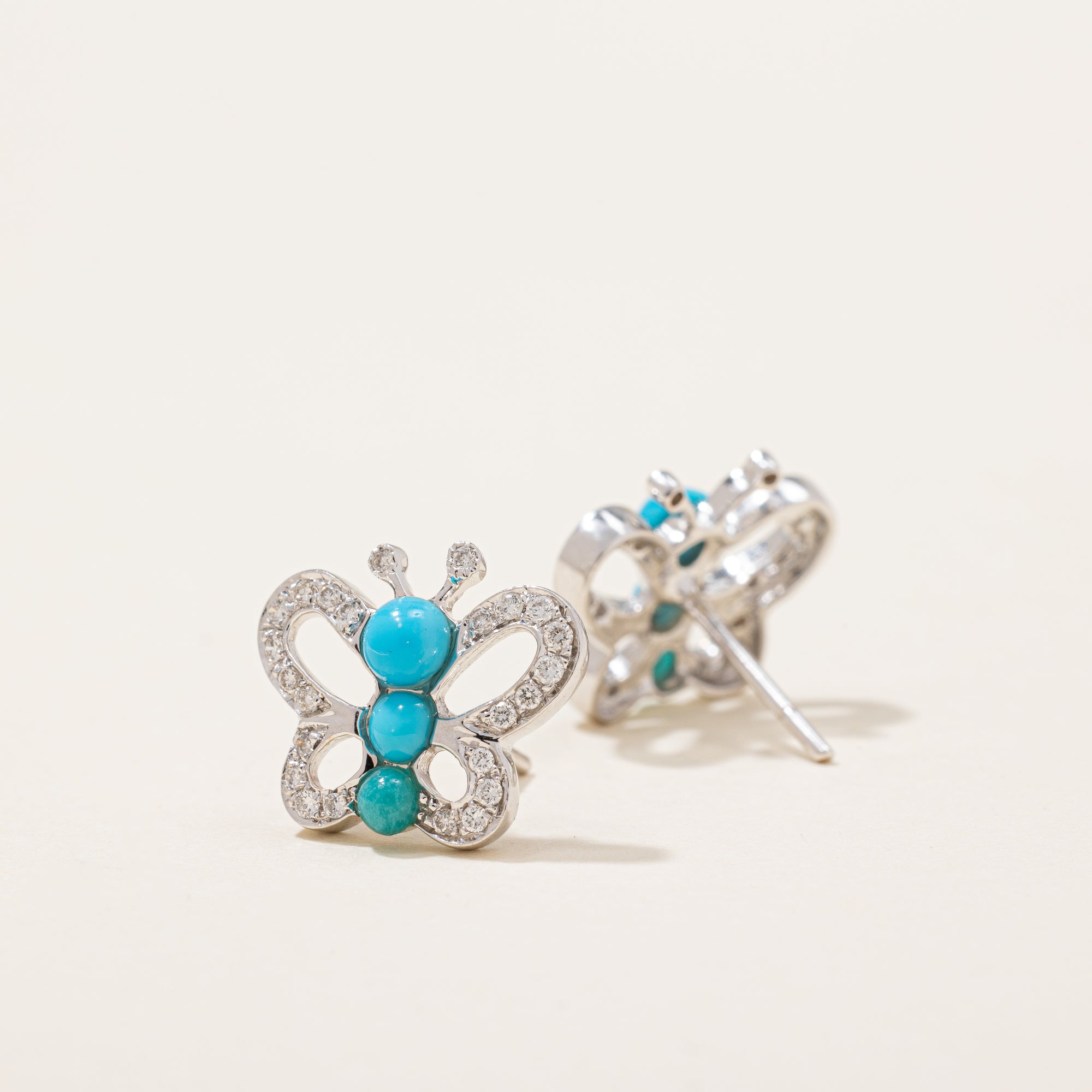 Simulant Turquoise & Diamond Butterfly Earrings | 0.60ctw, 0.25ctw |