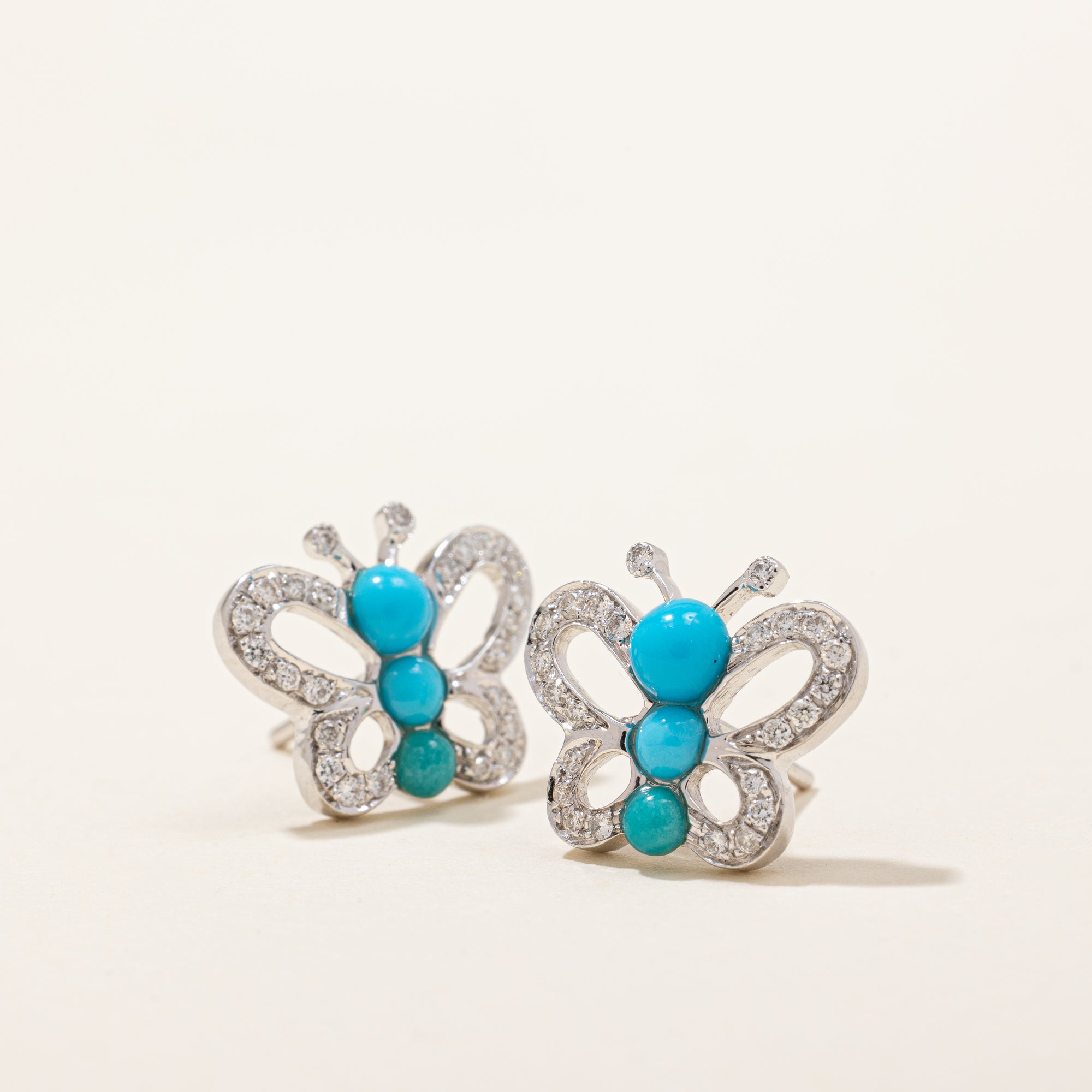 Simulant Turquoise & Diamond Butterfly Earrings | 0.60ctw, 0.25ctw |