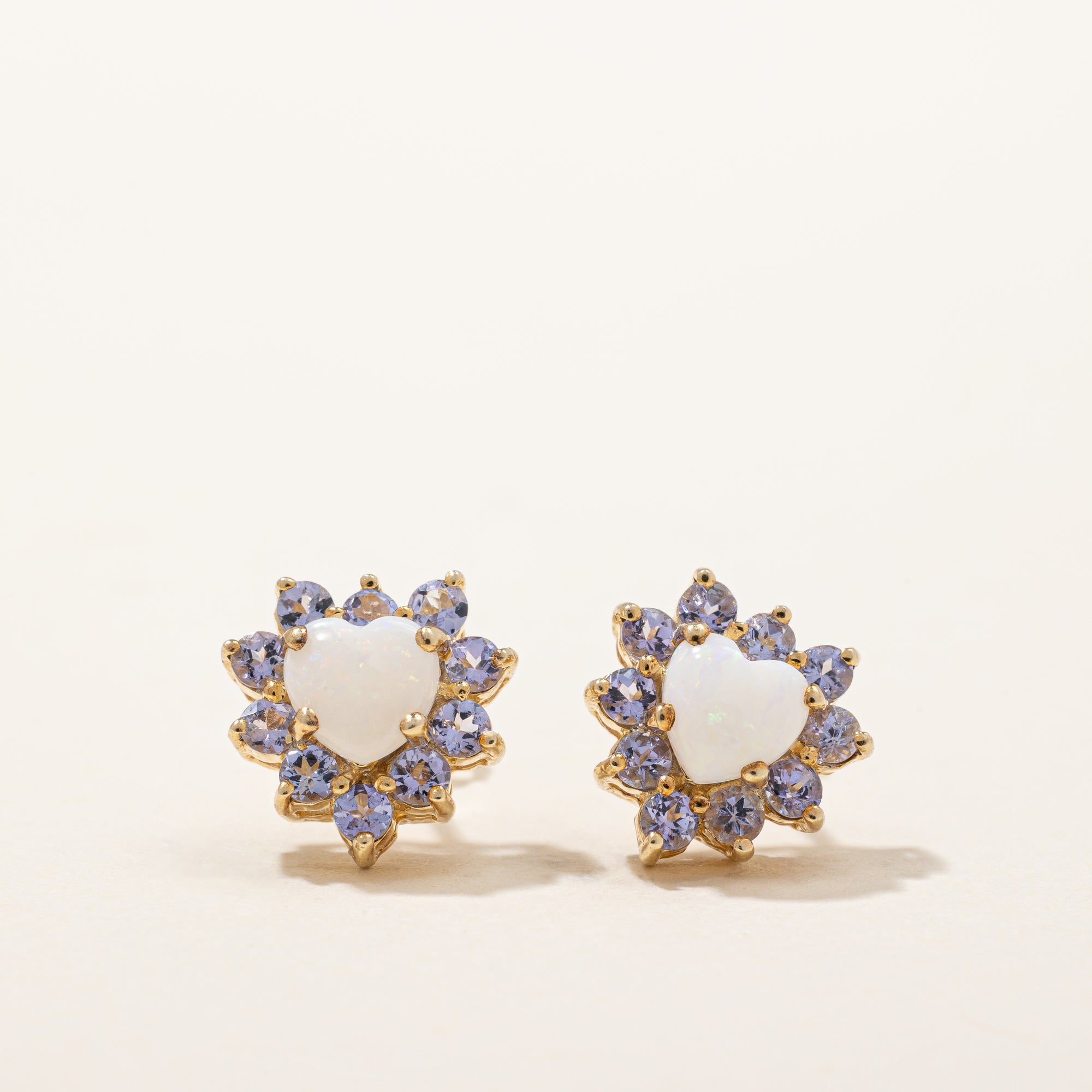 Opal & Tanzanite Heart Earrings | 0.40ctw, 0.40ctw |