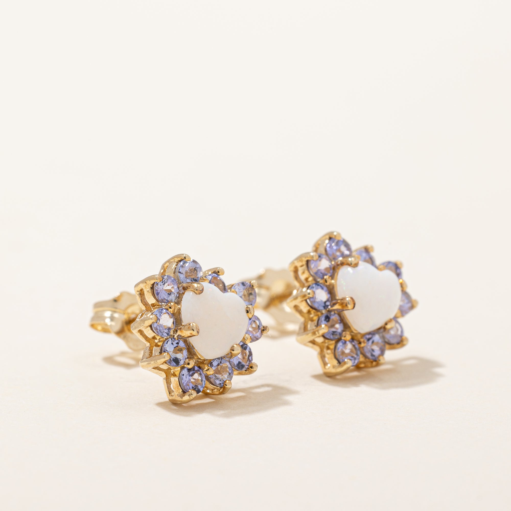 Opal & Tanzanite Heart Earrings | 0.40ctw, 0.40ctw |