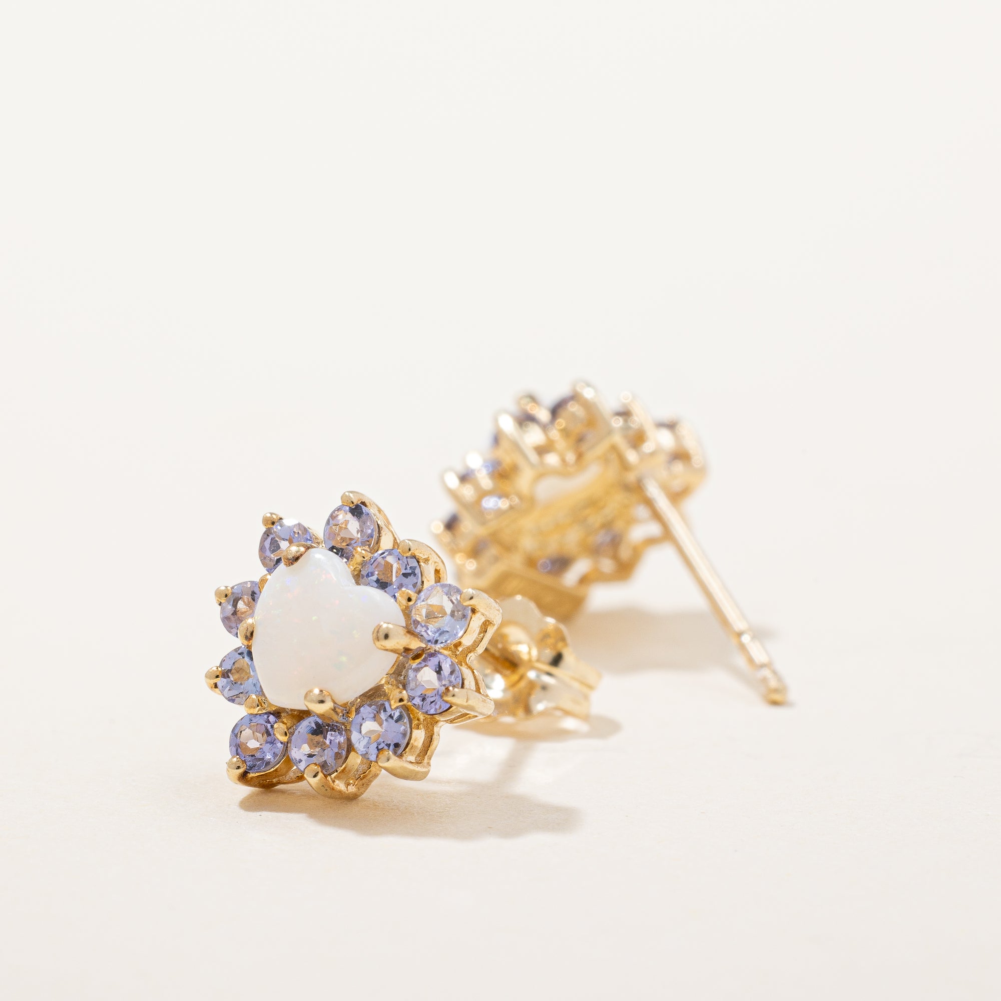 Opal & Tanzanite Heart Earrings | 0.40ctw, 0.40ctw |