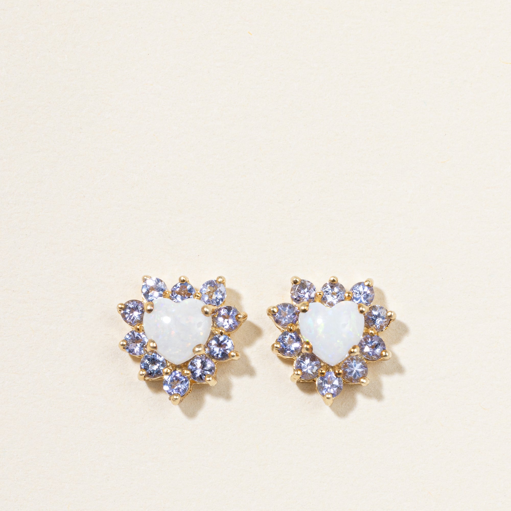 Opal & Tanzanite Heart Earrings | 0.40ctw, 0.40ctw |