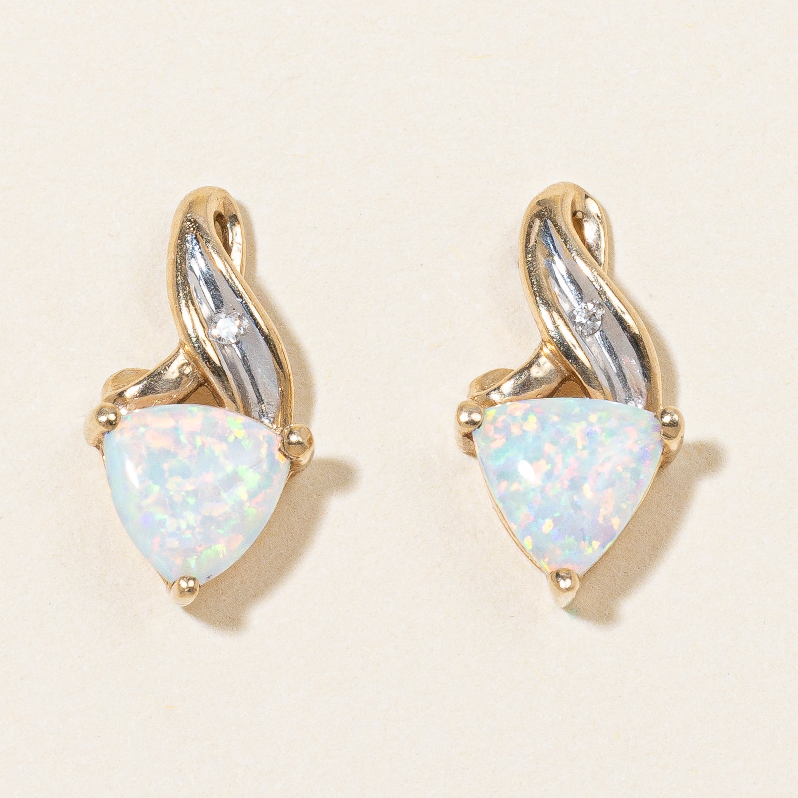 Opal & Diamond Stud Earrings | 0.40ctw, 0.01ctw |