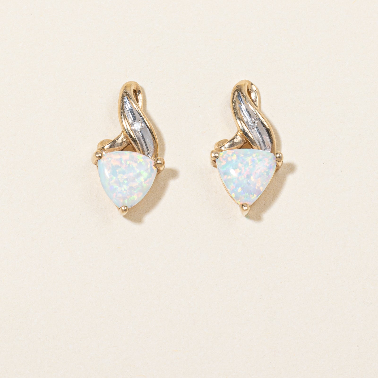 Opal & Diamond Stud Earrings | 0.40ctw, 0.01ctw |