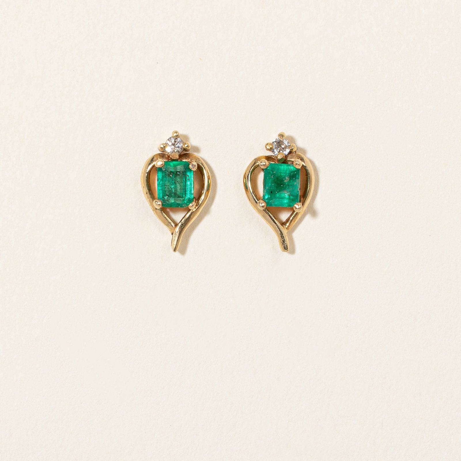 Emerald & Diamond Stud Earrings | 0.40ctw, 0.04ctw |