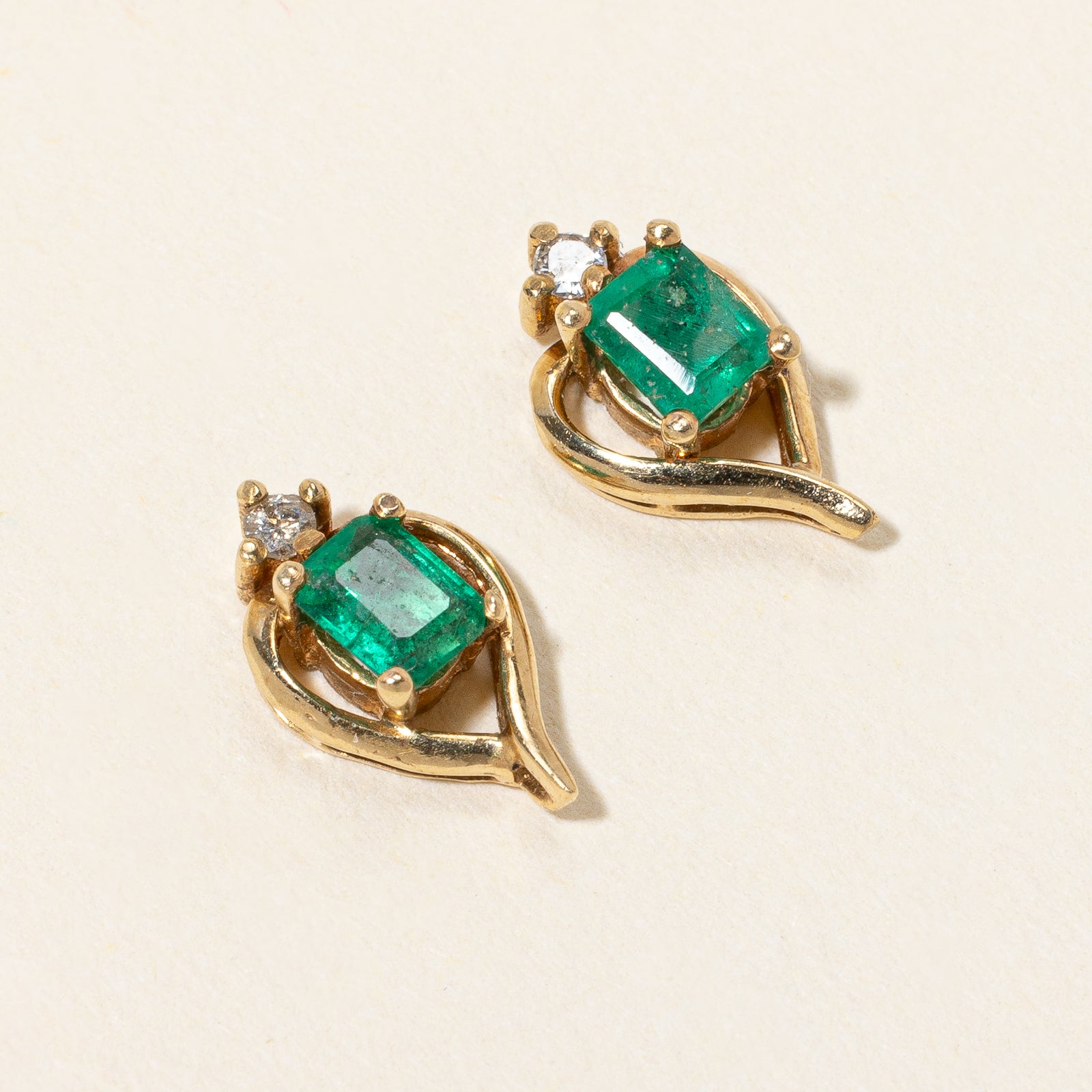 Emerald & Diamond Stud Earrings | 0.40ctw, 0.04ctw |
