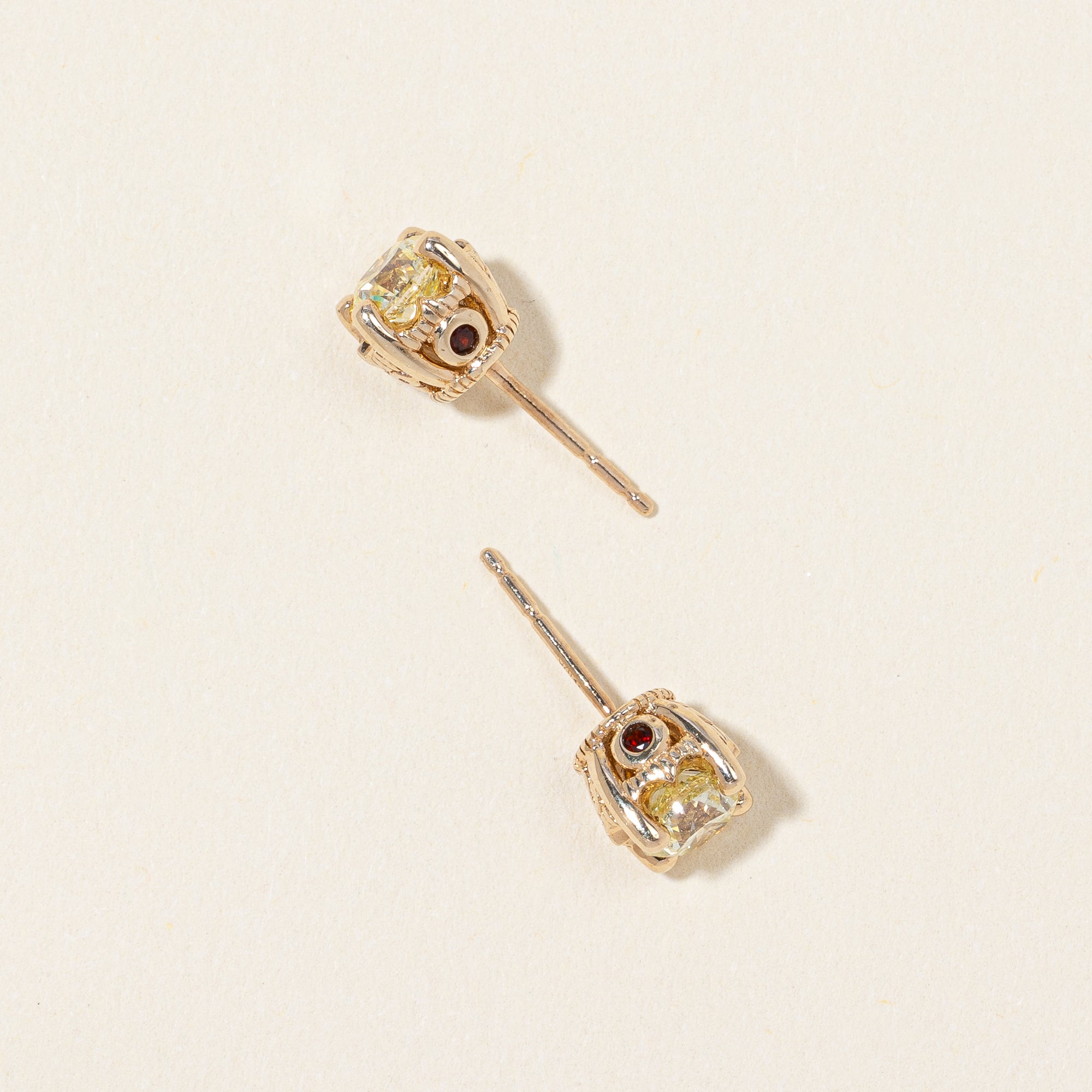 Diamond & Garnet Stud Earrings | 0.90ctw, 0.04ctw |