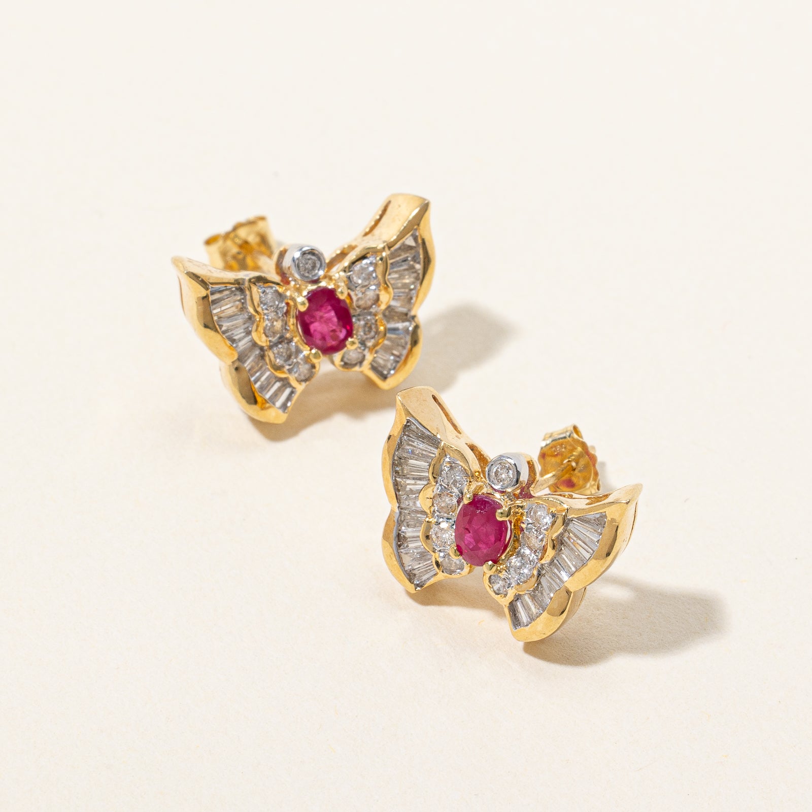 Diamond & Ruby Butterfly Earrings | 0.70ctw, 0.60ctw |