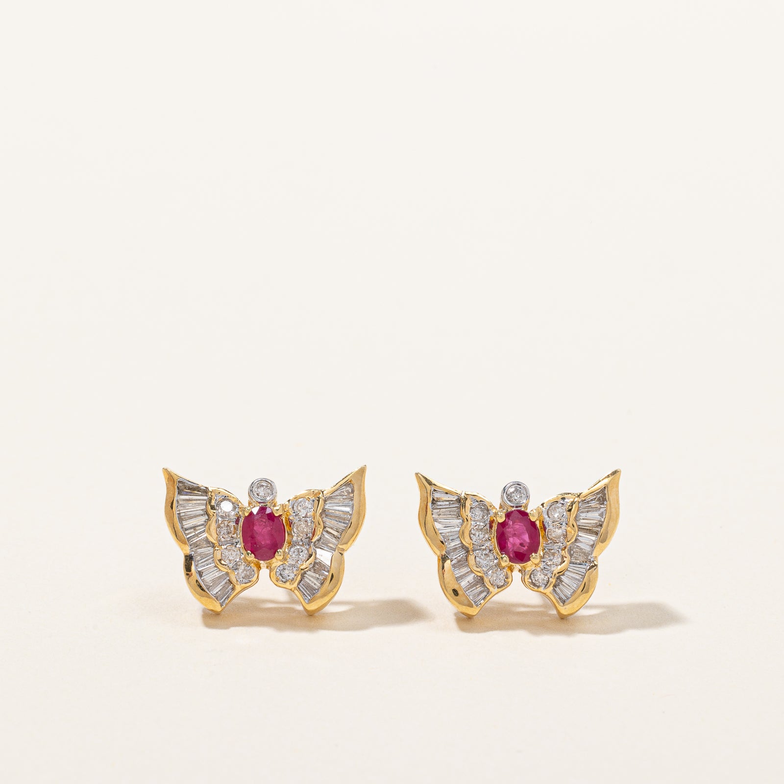 Diamond & Ruby Butterfly Earrings | 0.70ctw, 0.60ctw |