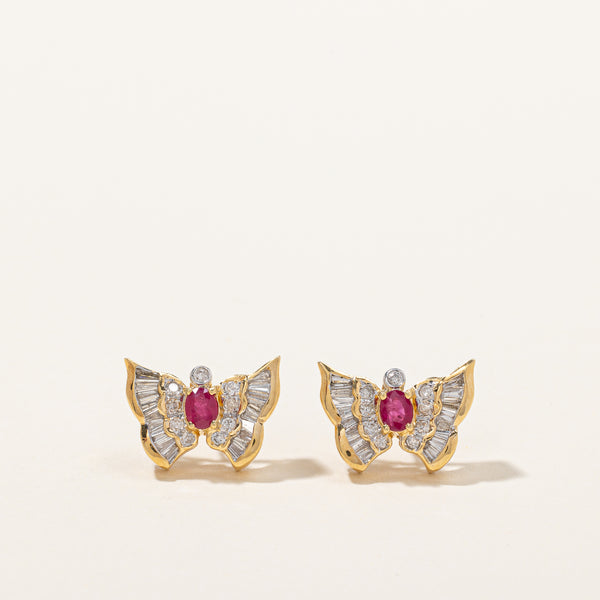 Diamond & Ruby Butterfly Earrings | 0.70ctw, 0.60ctw |