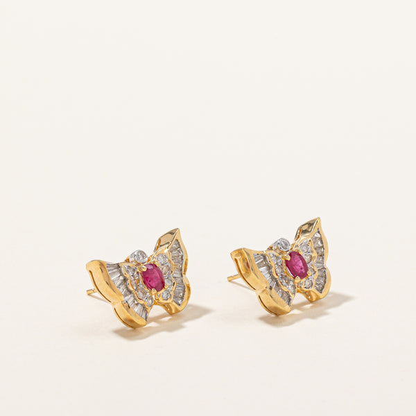 Diamond & Ruby Butterfly Earrings | 0.70ctw, 0.60ctw |