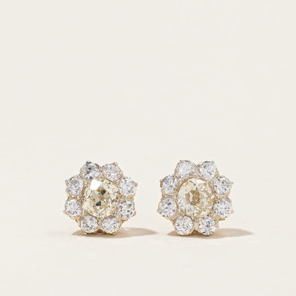 Vintage Edwardian Old Mine Cut Diamond Diasy Screw Back Stud Earrings | 2.20ctw VS2/SI1 M/N |