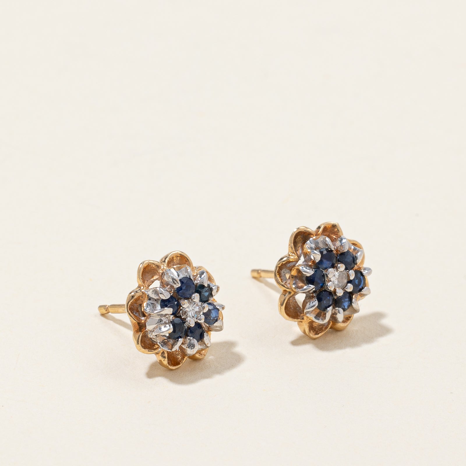 10K Yellow Gold Sapphire & Diamond Earrings | 0.49ctw, 0.05ctw
