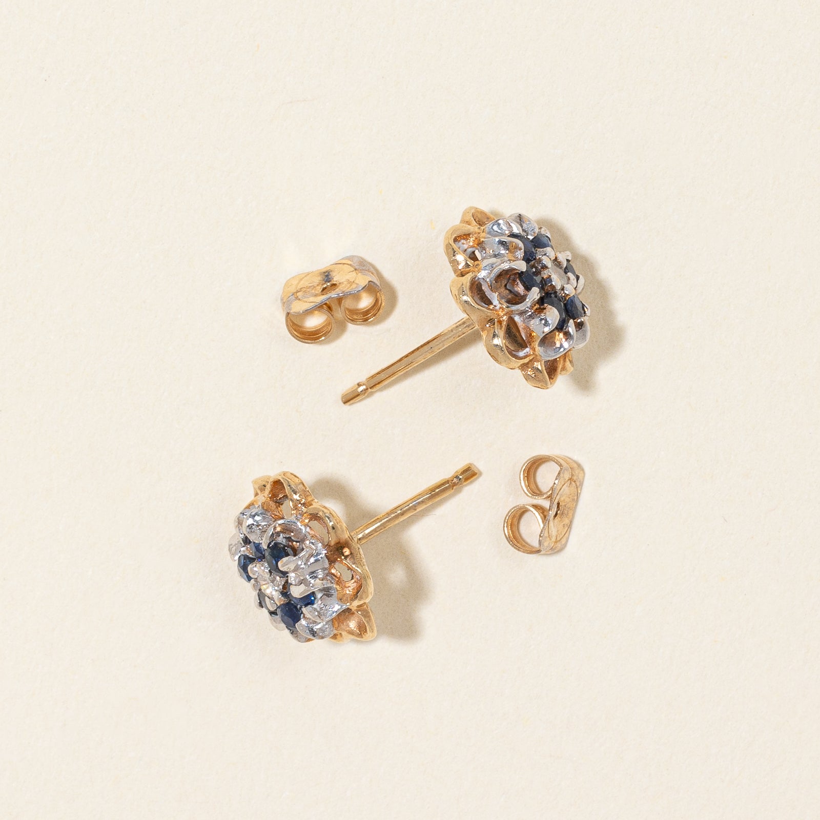 10K Yellow Gold Sapphire & Diamond Earrings | 0.49ctw, 0.05ctw