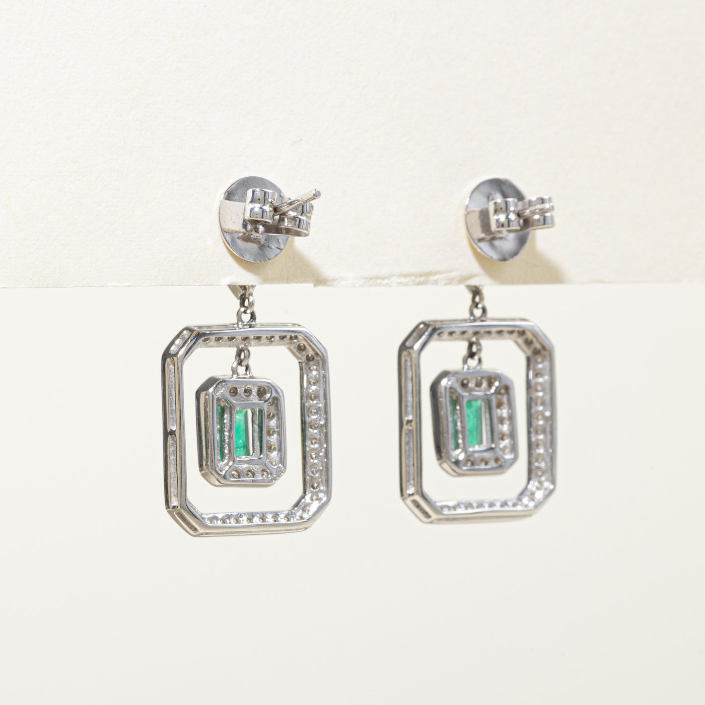 14K Emerald & Diamond Halo Drop Earrings | 1.00ctw, 0.78ctw