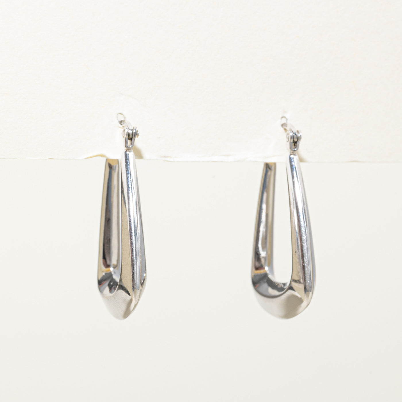 14K White Gold Angled Hoop Earrings