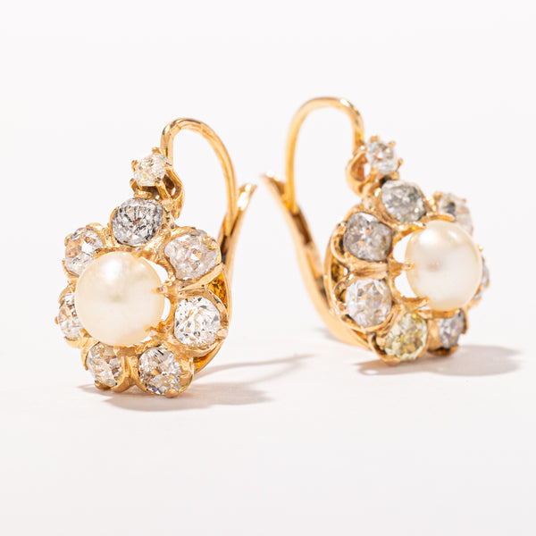 Antique Victorian Old Cut Diamond & Pearl Earrings | 1.60ctw |