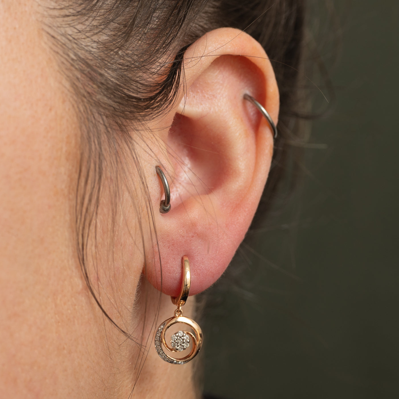 Pave Set Diamond Swirl Drop Earrings