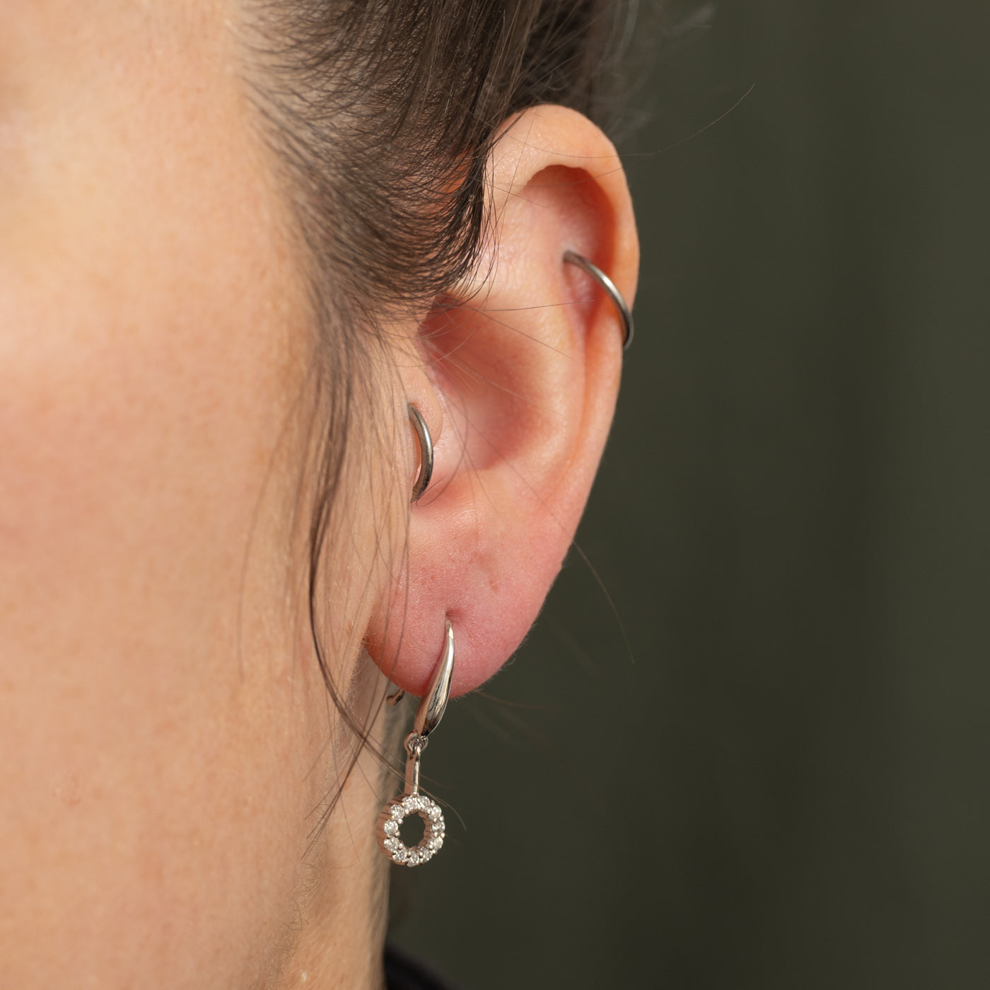 Pave Set Circle Drop Earrings